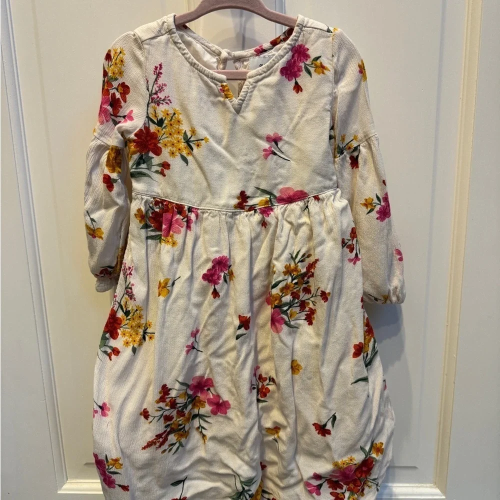 Old Navy 2T Girls White Multicolor Floral Long Sleeve Dress